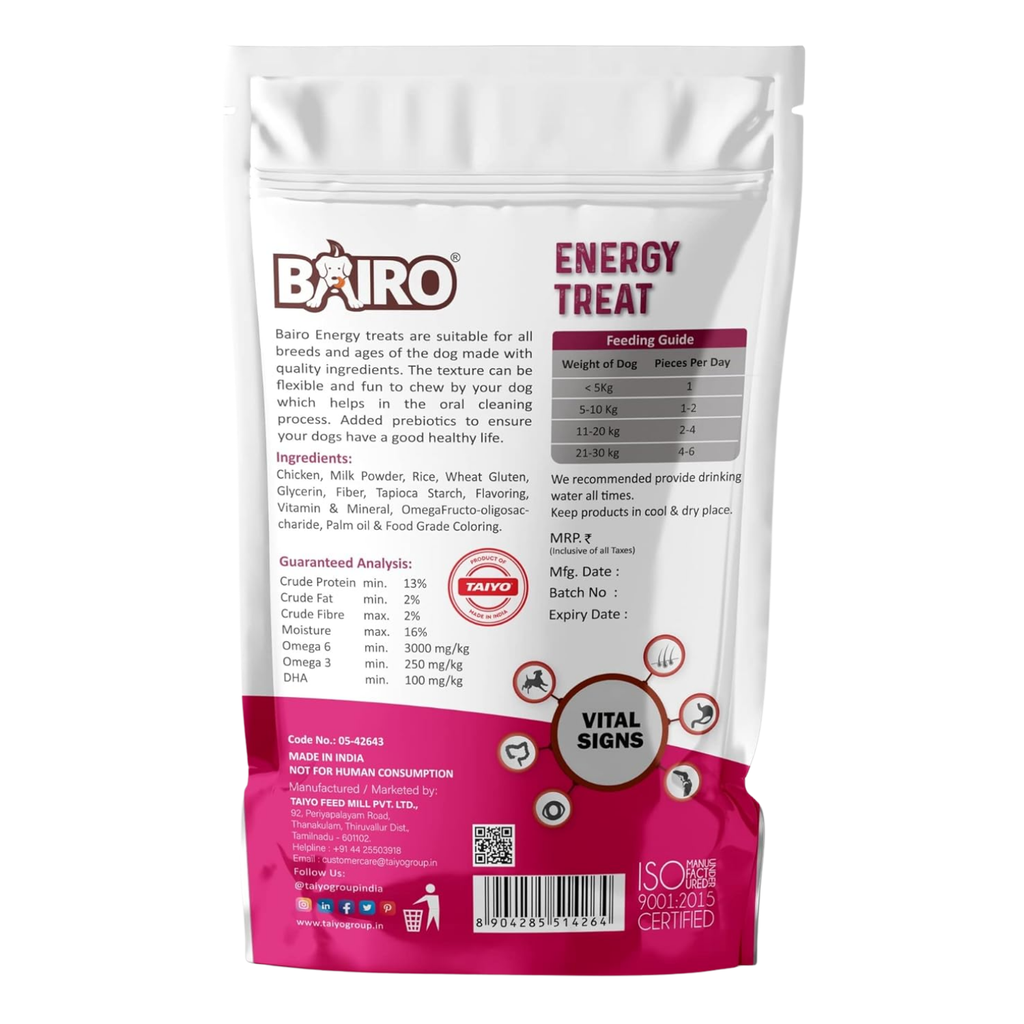 Bairo Energy Treats Calcium & Milk 125g